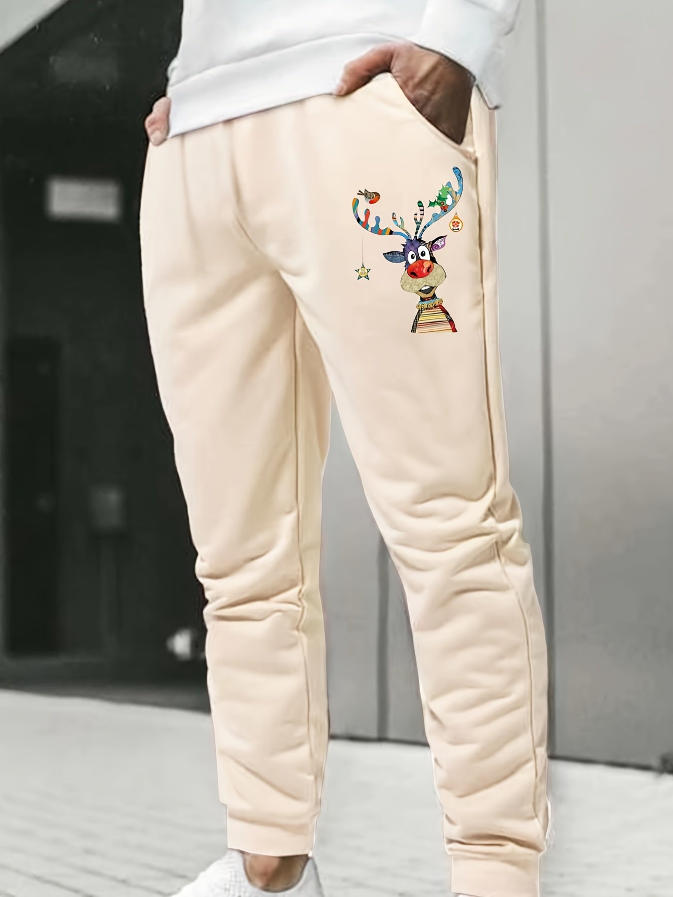Men s Deer Print Drawstrings Sweatpants for Outdoor Sports