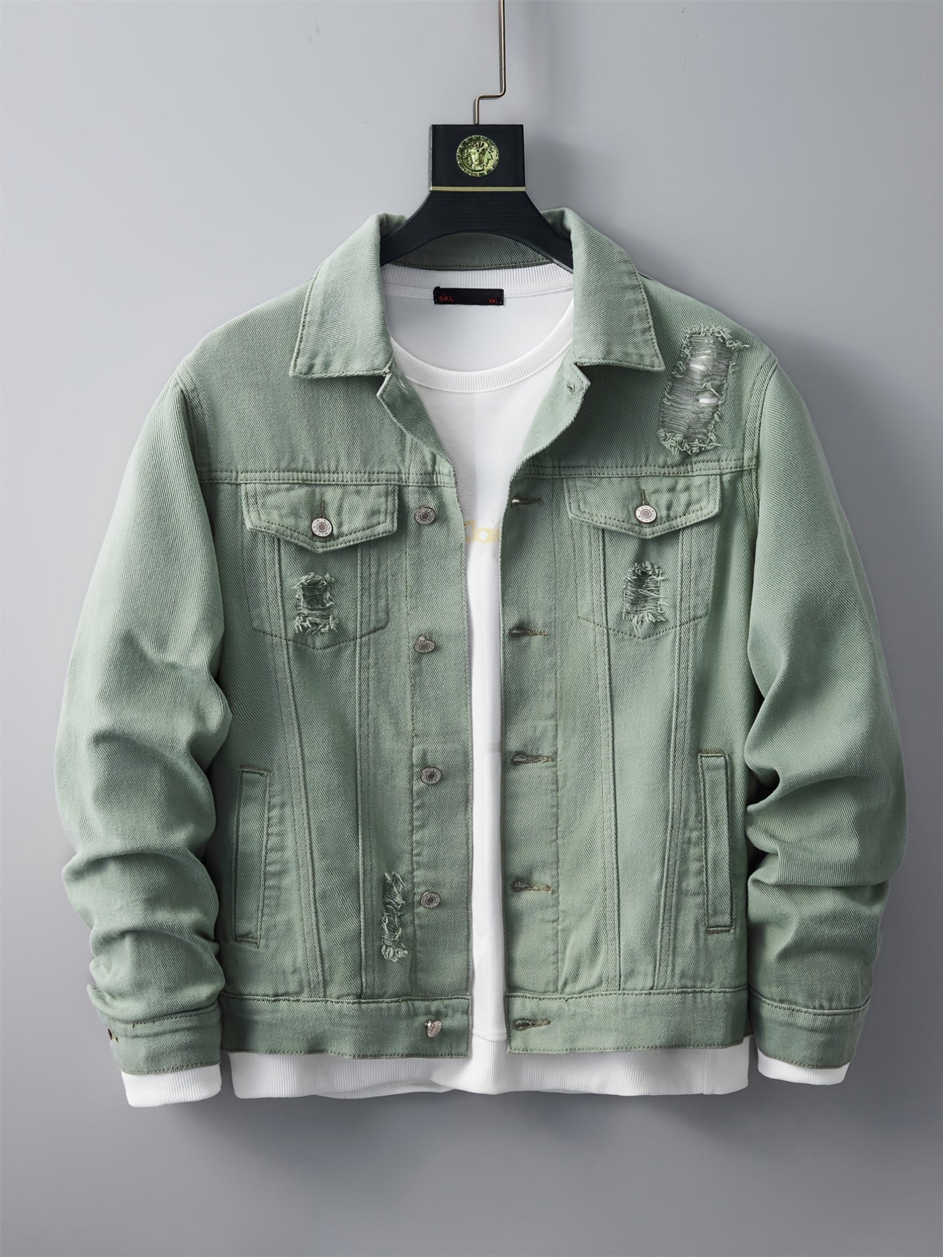 Men's Ripped Lapel Casual Denim Jacket