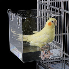 Acrylic Transparent Bird Bath Cage with Hanging Hooks Bird Feeder