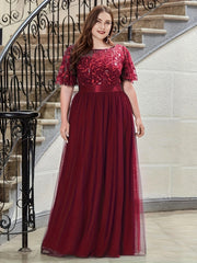 Glitter Sequin Butterfly Sleeve Party Formal Dress