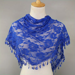 Rose Embroidery Lace Tassel Triangle Scarf Outdoor Windproof Head Wrap
