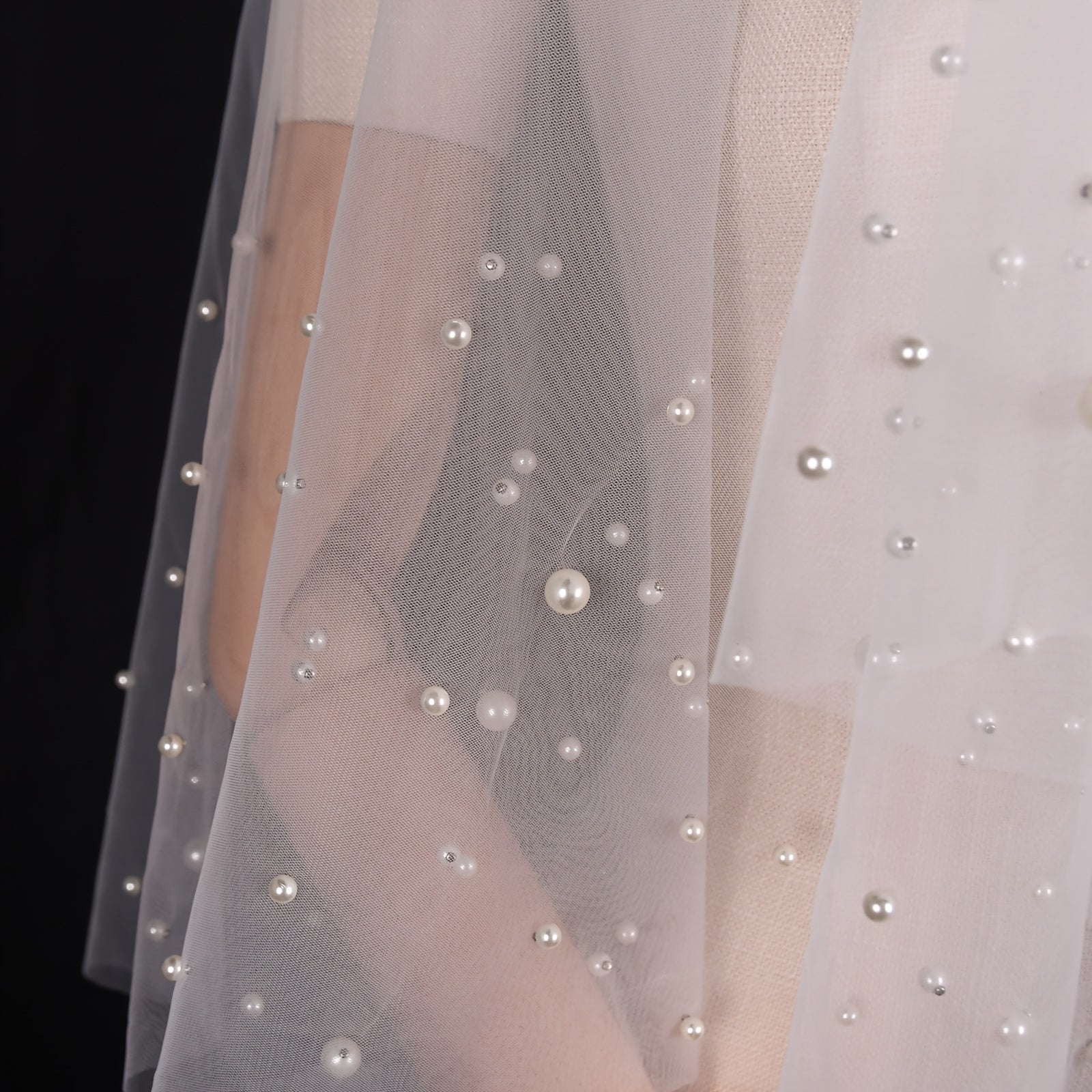 Double Layer Bridal Veil with Pearl Embellishments and Hair Comb