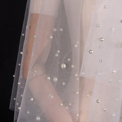 Double Layer Bridal Veil with Pearl Embellishments and Hair Comb