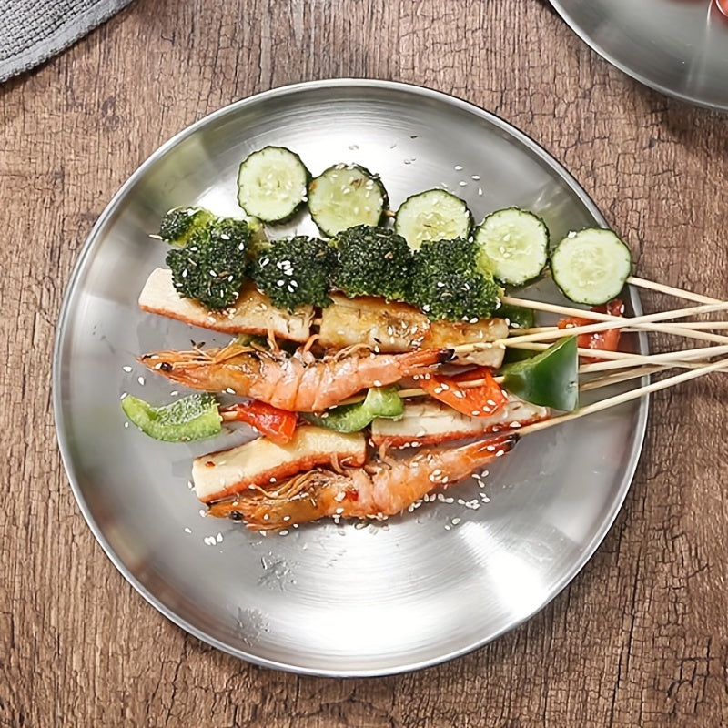 Stainless Steel Round Serving Platter for Barbecue Steak Dessert Buffet