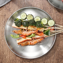 Stainless Steel Round Serving Platter for Barbecue Steak Dessert Buffet