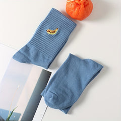 Cartoon Banana Embroidery Socks Mid Tube Women's Stockings