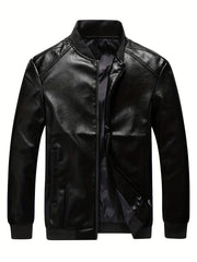 Men's Windproof PU Leather Jacket Outdoor Wear