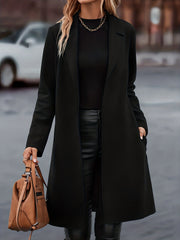 Solid Lapel Coat Open Front Long Sleeve Versatile Outerwear