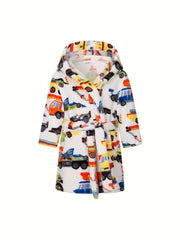 Boys Soft Flannel Hooded Bathrobe Kids Clothes Sleepwear