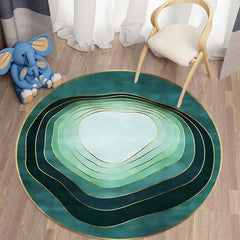 Modern Green Round Area Rug Abstract Circle Striped Carpet Living Room Bedroom