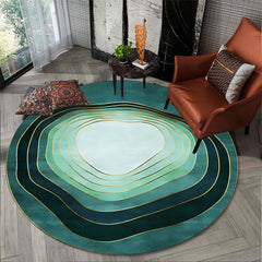 Modern Green Round Area Rug Abstract Circle Striped Carpet Living Room Bedroom