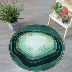 Modern Green Round Area Rug Abstract Circle Striped Carpet Living Room Bedroom