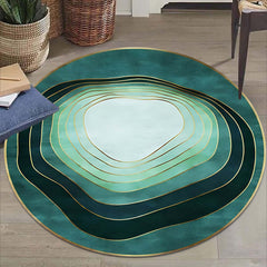 Modern Green Round Area Rug Abstract Circle Striped Carpet Living Room Bedroom