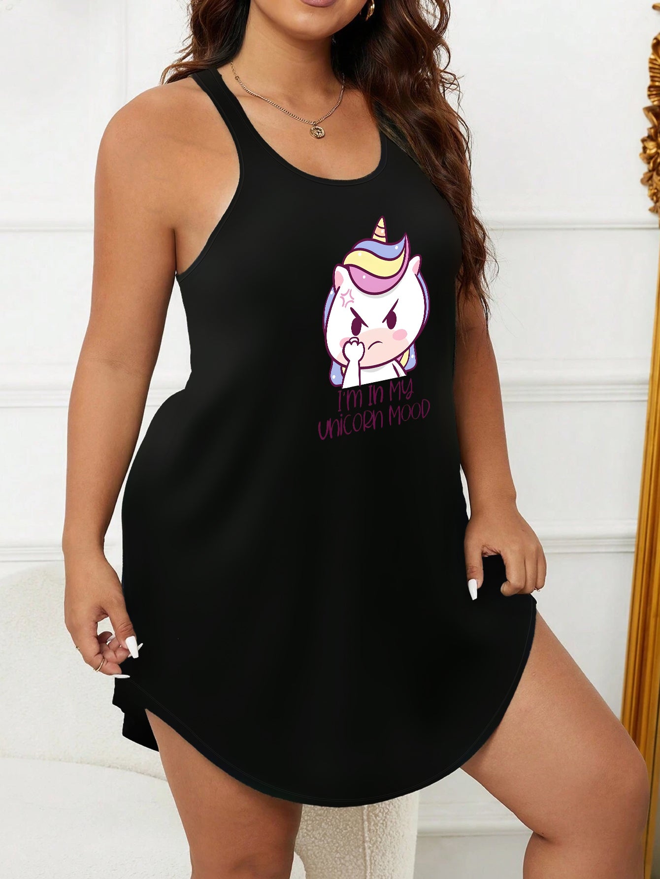Sexy Nightdress Women's Plus Unicorn Print Sleep Dress