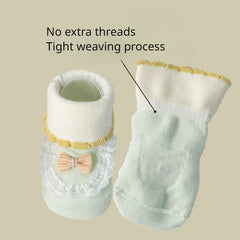 2 Pairs Baby Girls Floor Socks with Cartoon Pattern Lace Bowknot