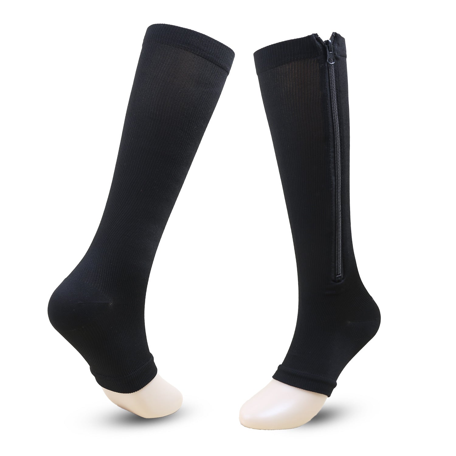 2 Pairs Unisex Knee High Compression Socks with Zipper for Running & Nursing