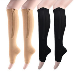 2 Pairs Unisex Knee High Compression Socks with Zipper for Running & Nursing
