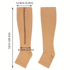2 Pairs Unisex Knee High Compression Socks with Zipper for Running & Nursing