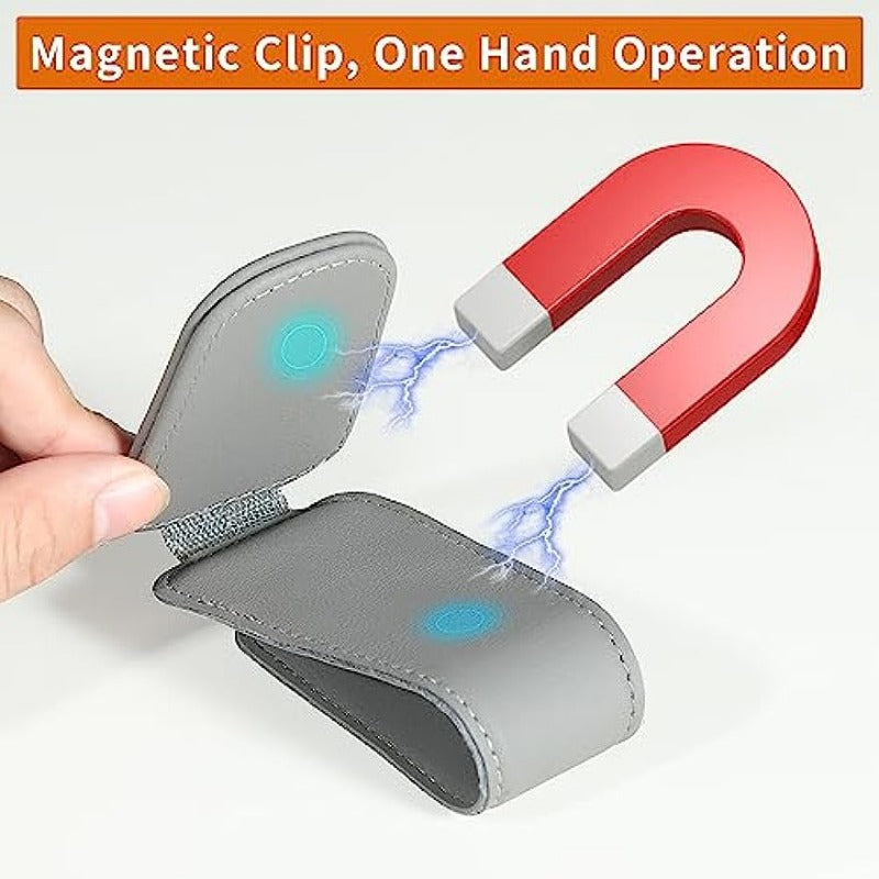 Car Sunglasses Holder Clip Magnetic Leather Sun Visor Organizer
