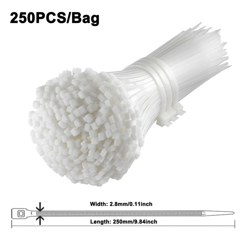250pcs Heavy Duty 25.4cm Cable Zipper Straps Self Locking Nylon Straps