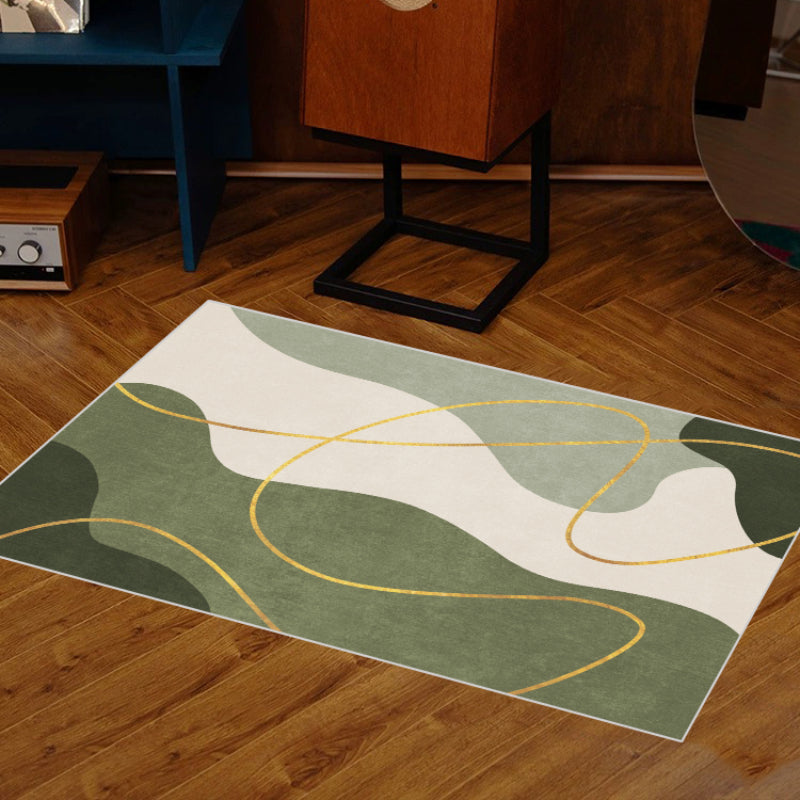 Green Gradient Graffiti Area Carpet Yellow Lines Living Room Rug