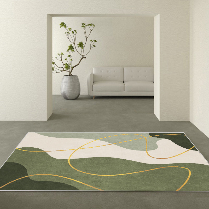 Green Gradient Graffiti Area Carpet Yellow Lines Living Room Rug