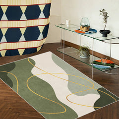Green Gradient Graffiti Area Carpet Yellow Lines Living Room Rug