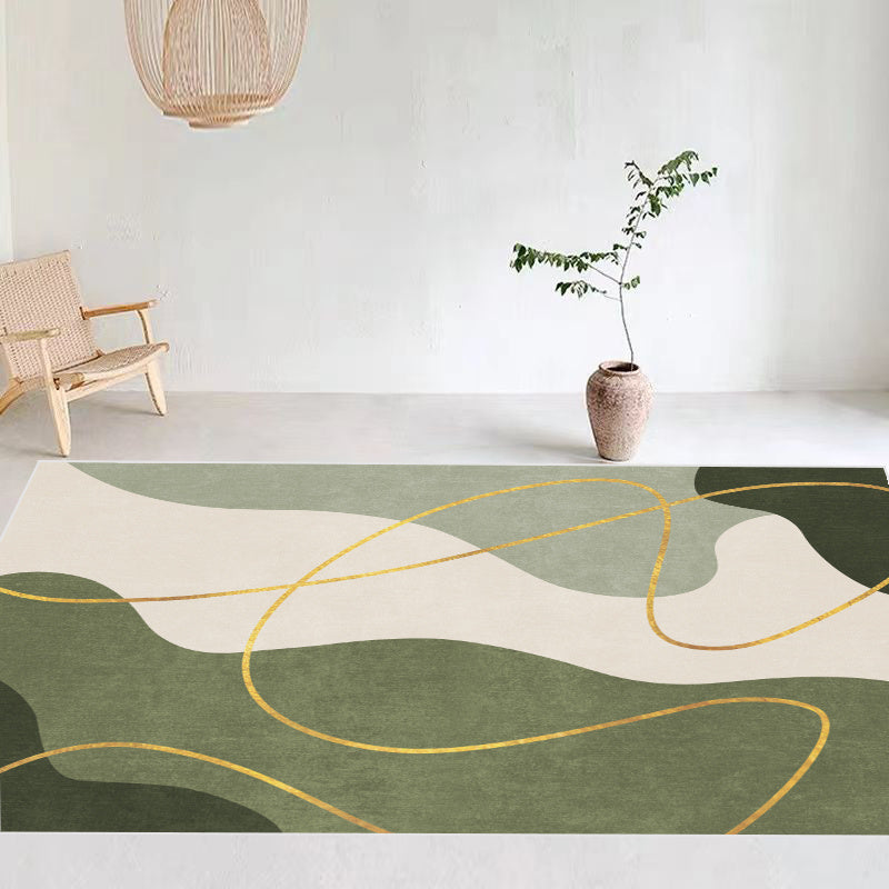 Green Gradient Graffiti Area Carpet Yellow Lines Living Room Rug