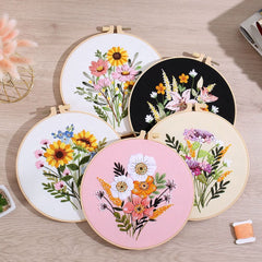 Flowers Pattern Embroidery Kit DIY Needlework Tools