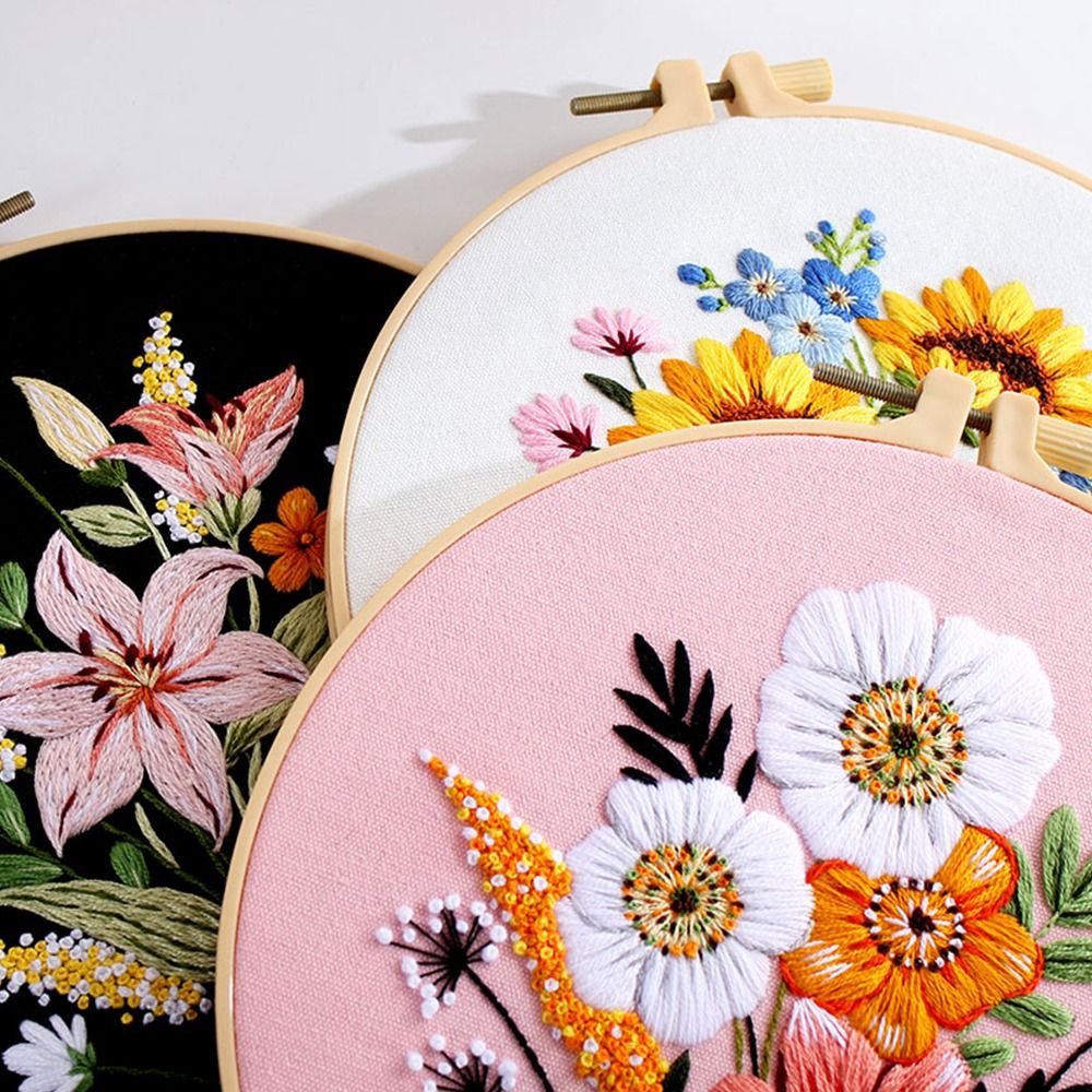 Flowers Pattern Embroidery Kit DIY Needlework Tools