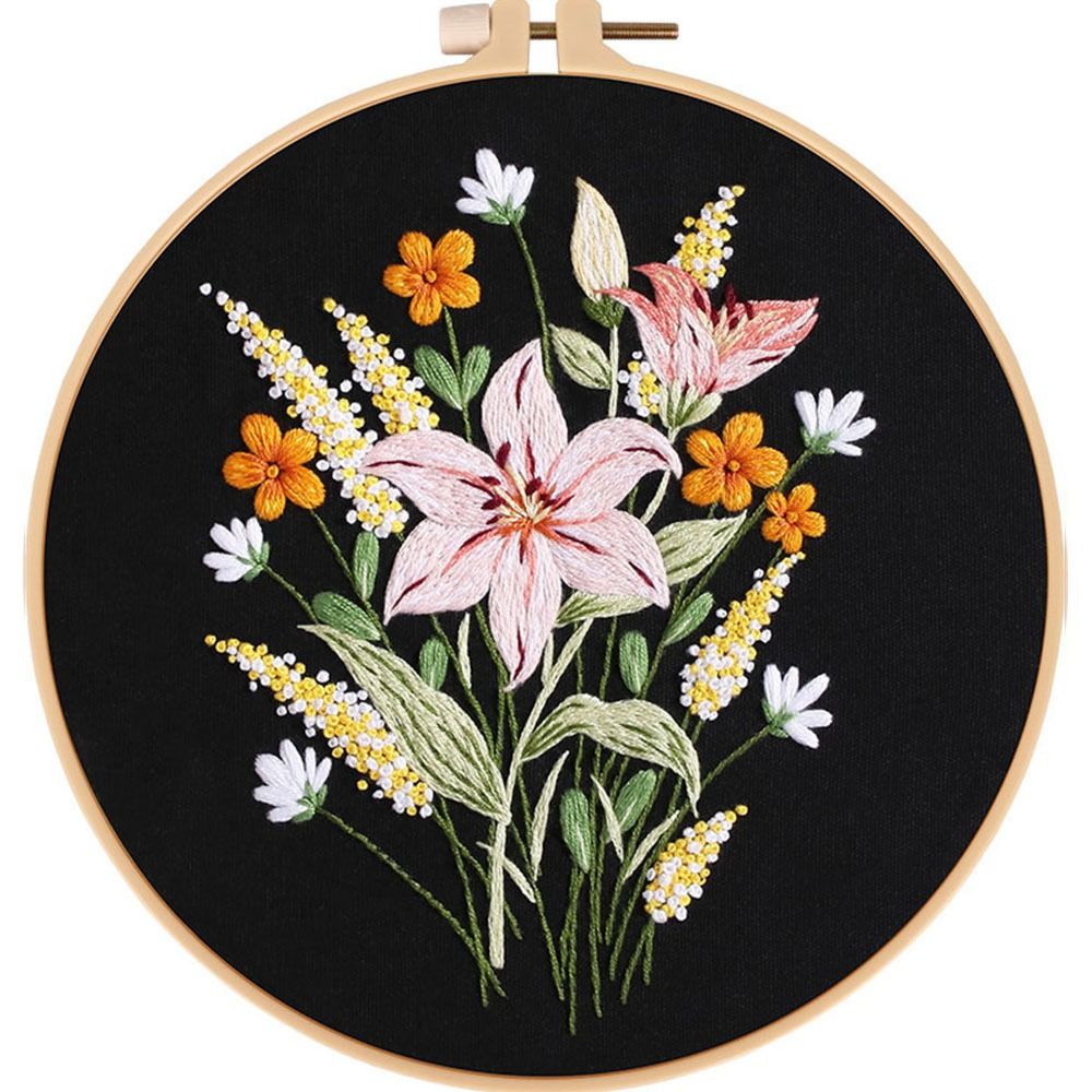 Flowers Pattern Embroidery Kit DIY Needlework Tools