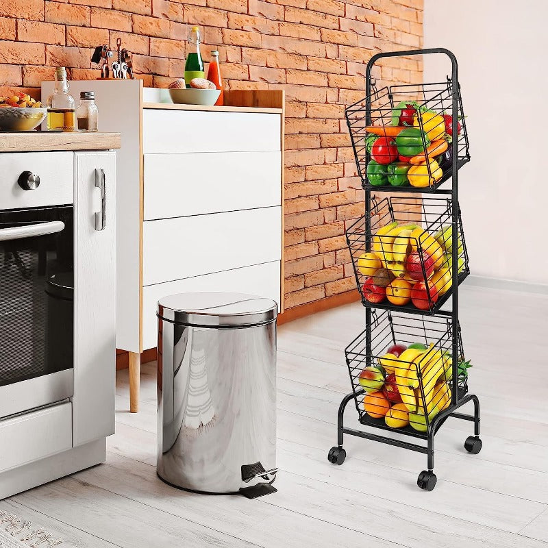 3 Tier Kitchen Fruit Basket Small Stroller Storage Rack Household Shelf Bathroom