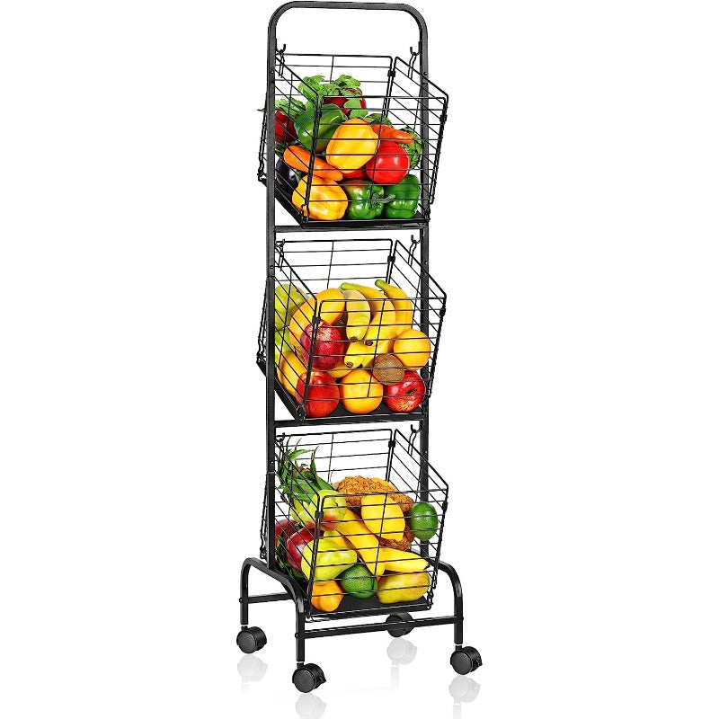 3 Tier Kitchen Fruit Basket Small Stroller Storage Rack Household Shelf Bathroom