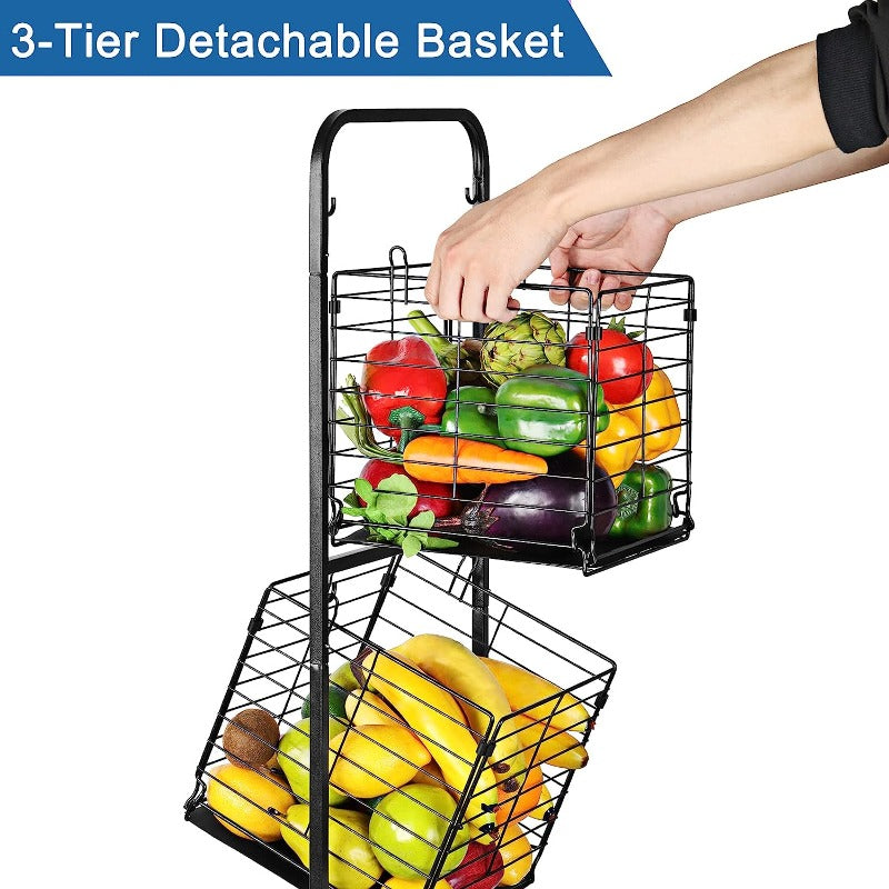 3 Tier Kitchen Fruit Basket Small Stroller Storage Rack Household Shelf Bathroom