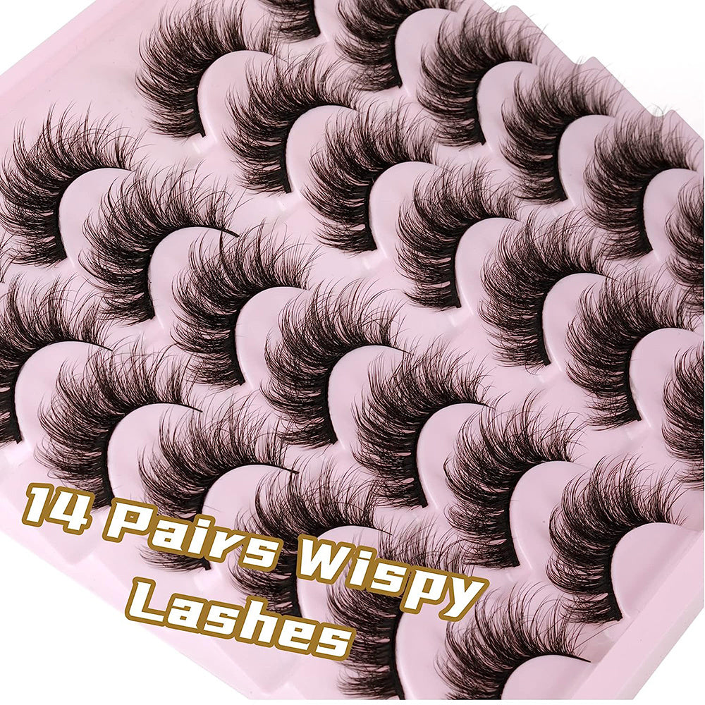 14 Pairs Wispy False Eyelashes Cat Eye Lashes Natural Look Fluffy Mink Lashes