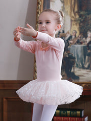 Girl's Bow Lace Tulle Tutu Mesh Long Sleeve Ballet Dance Dress