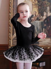 Girl's Bow Lace Tulle Tutu Mesh Long Sleeve Ballet Dance Dress