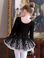 Girl's Bow Lace Tulle Tutu Mesh Long Sleeve Ballet Dance Dress