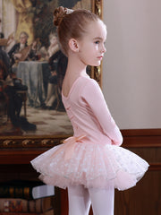 Girl's Bow Lace Tulle Tutu Mesh Long Sleeve Ballet Dance Dress