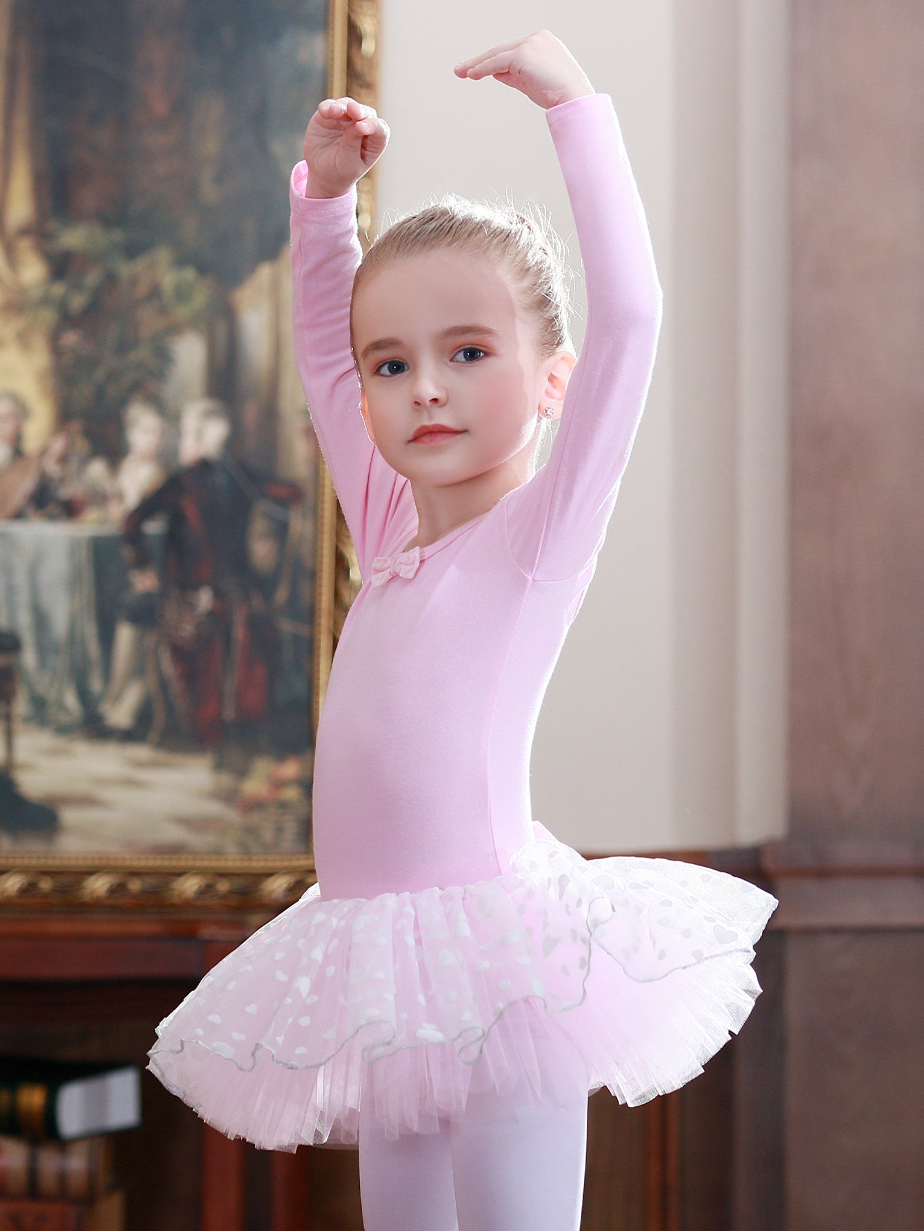 Girl's Bow Tulle Tutu Mesh Ballet Dress Long Sleeve