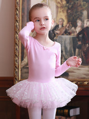 Girl's Bow Tulle Tutu Mesh Ballet Dress Long Sleeve