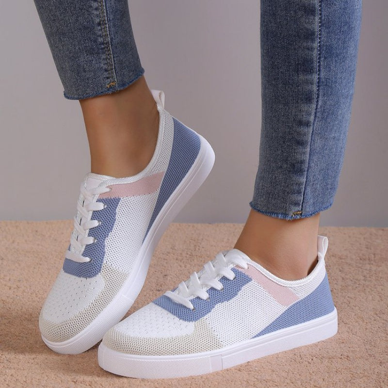 Women's Colorblock Knit Skate Shoes Lace Up Low Top Sneakers