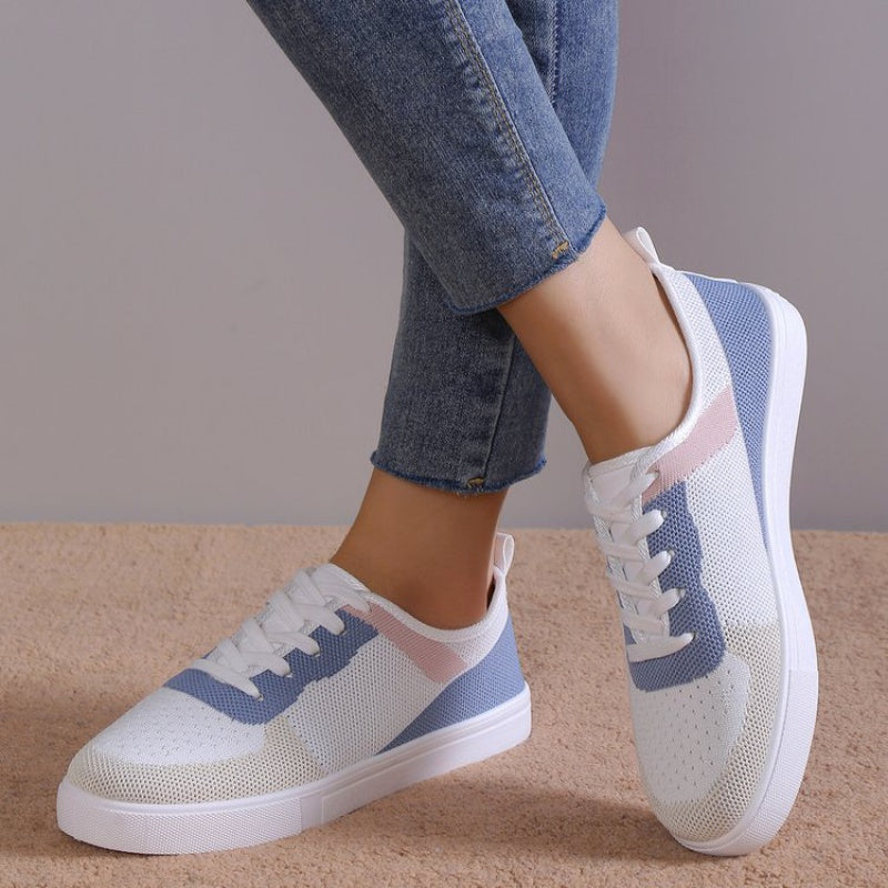Women's Colorblock Knit Skate Shoes Lace Up Low Top Sneakers