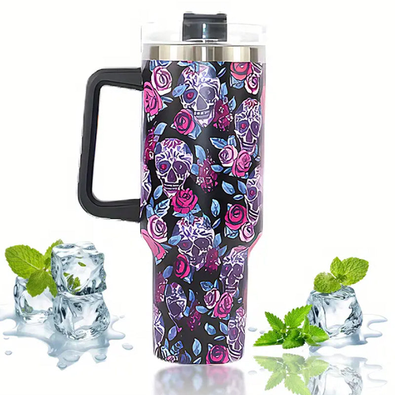 Halloween Skull Tumbler 40oz Stainless Steel Thermal Water Bottle