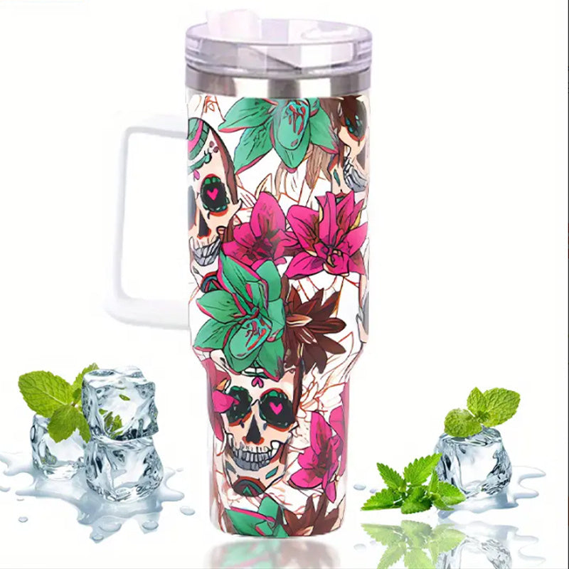 Halloween Skull Tumbler 40oz Stainless Steel Thermal Water Bottle