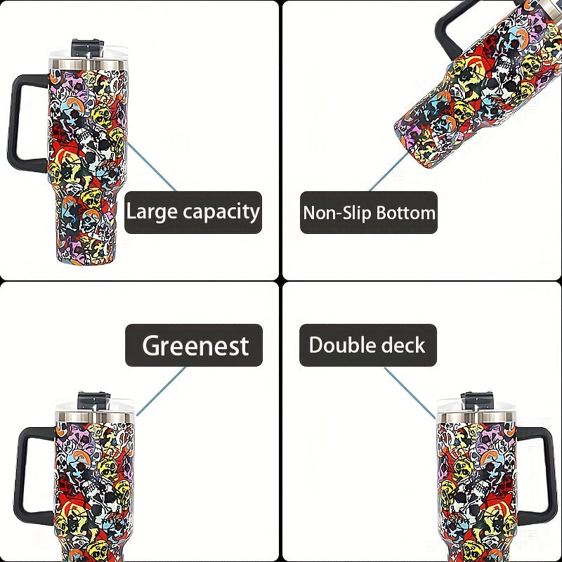 Halloween Skull Tumbler 40oz Stainless Steel Thermal Water Bottle