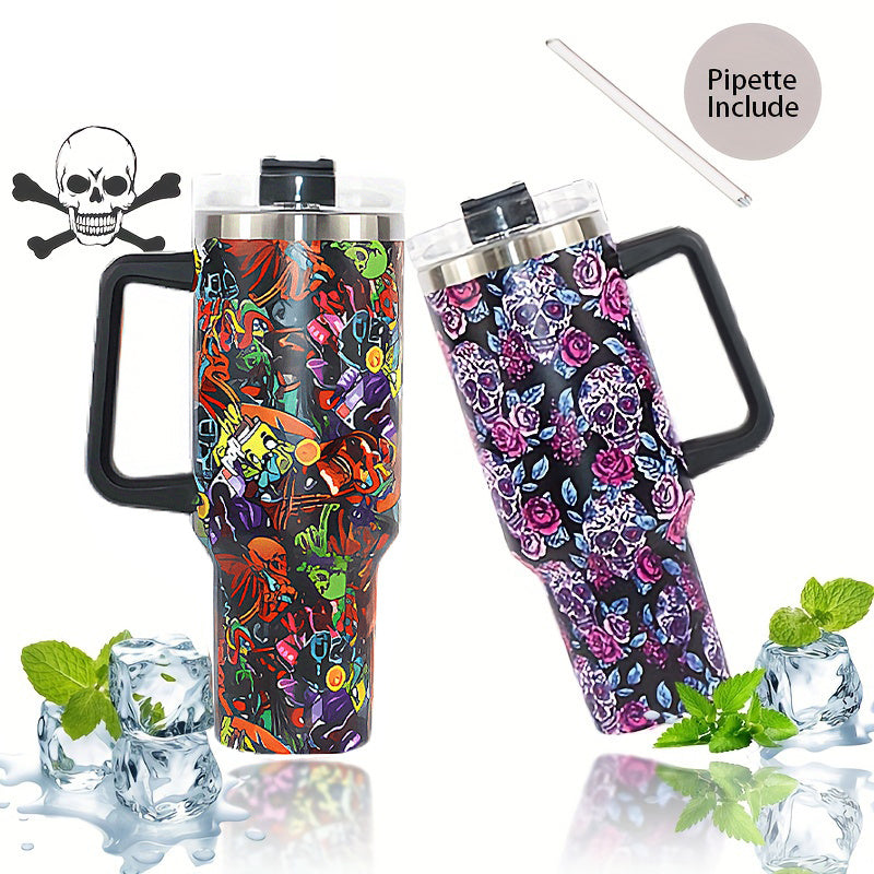 Halloween Skull Tumbler 40oz Stainless Steel Thermal Water Bottle