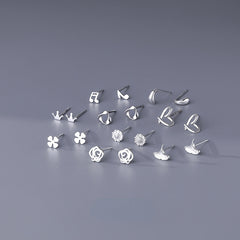 9 Pairs S999 Sterling Silver Mini Stud Earrings for Girls Hypoallergenic