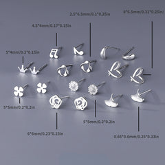9 Pairs S999 Sterling Silver Mini Stud Earrings for Girls Hypoallergenic