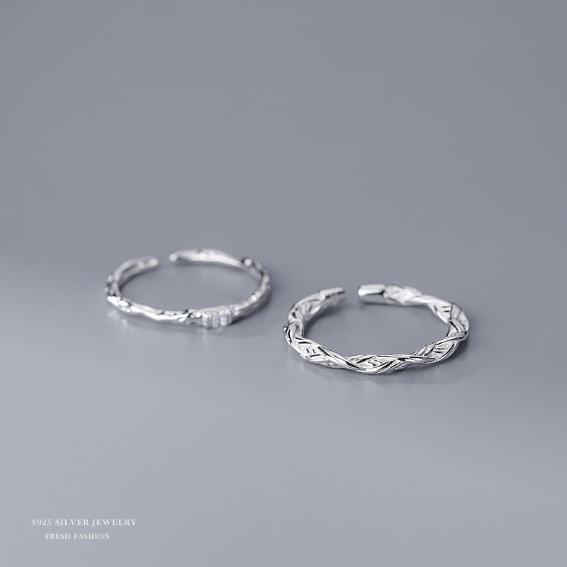 S925 Sterling Silver Twisted Circle Rings Set for Girls Holiday Gift